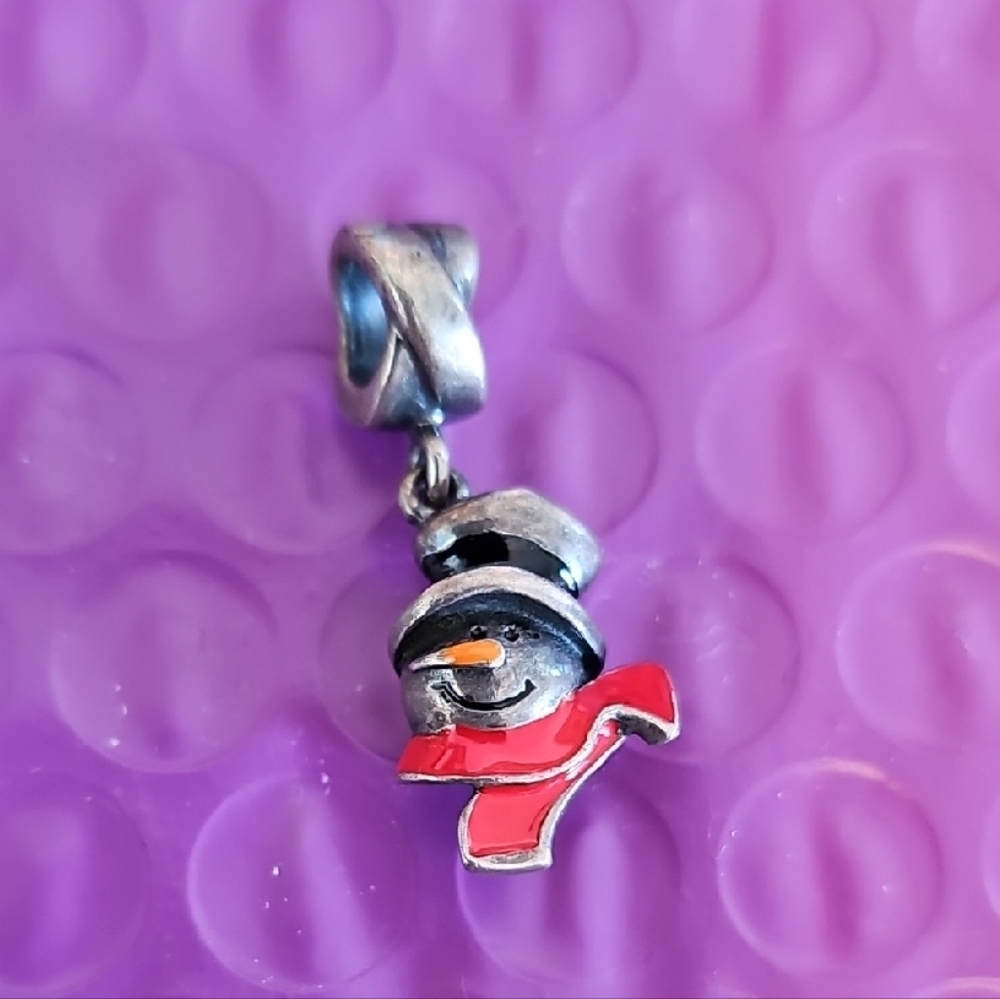 Vintage Kay Jewelers 925 SS Festive Snowman Pendant with Red Enamel Scarf Accent